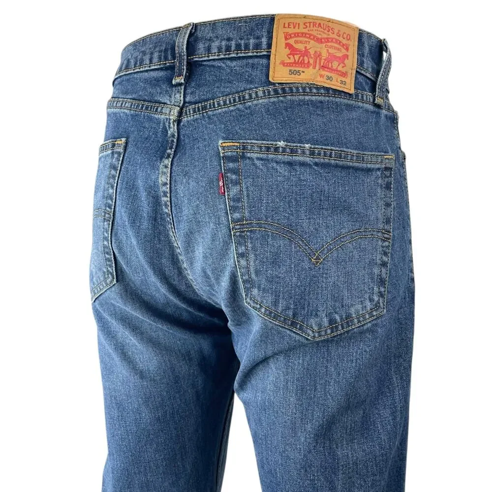 Levi's 505 Men's Blue Medium Wash High Rise Slim Straight Denim Jeans Pants 30